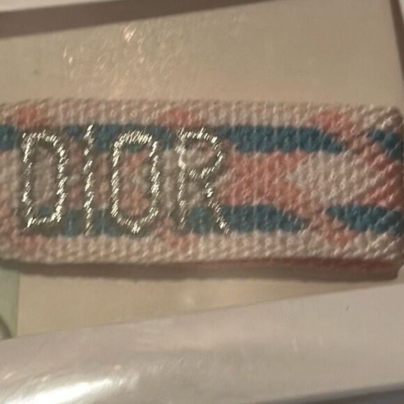 Dior Embroidered Ribbon Ring Keychain Stripe Pink Blue White Dangle Charms NWT - Picture 4 of 8